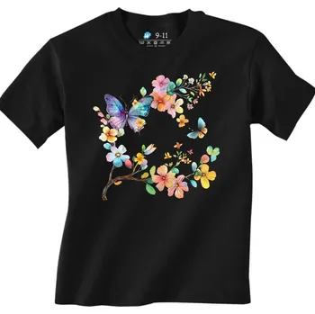 Chlapecké tričko Dětské tričko Motýl na rozkvetlé větvi (Velikost: 3-4, Barva: Černá)