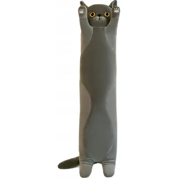 plyšák DLOUHÝ ŠEDOHNĚDÝ KOCOUR PLYŠOVÁ HRAČKA POLŠTÁŘ 50 cm KOČKA