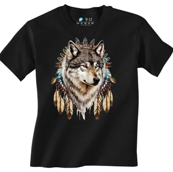 Chlapecké tričko Dětské tričko Pohled Indiánského Vlka (Velikost: 7-8, Barva: Černá)