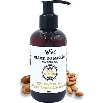 Masážní přípravek VCee přírodní veganský masážní olej 200 ml arganový, mandlový a sezamový