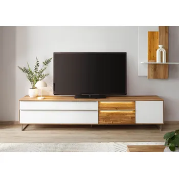 Televizní stolek TV stolek divoký dub 235x43x52 přírodní olejovaný/bílé sklo WIEN