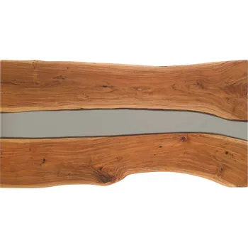 Jídelní stůl Jídelní stůl akácie s epoxidovou pryskyřicí 200x100x76 přírodní lakovaný / epoxidový šedý pravý okraj stromu EPOXY 4