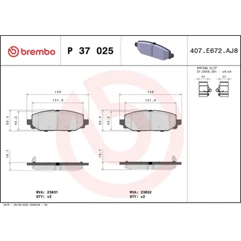 Brzdová destička Sada brzdových destiček, kotoučová brzda BREMBO P 37 025