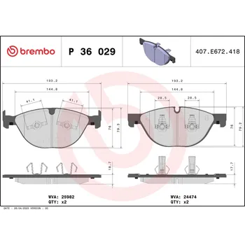 Brzdová destička Sada brzdových destiček, kotoučová brzda BREMBO P 36 029