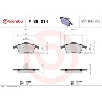 Brzdová destička Sada brzdových destiček, kotoučová brzda BREMBO P 86 014