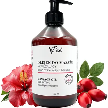 Masážní přípravek Přírodní veganský masážní olej VCee 500 ml šípek a ibišek