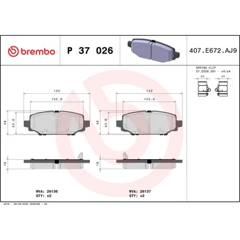 Brzdová destička Sada brzdových destiček, kotoučová brzda BREMBO P 37 026