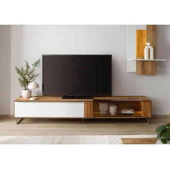 Televizní stolek TV stolek divoký dub 235x43x42 přírodní olejovaný/bílé sklo WIEN