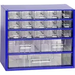 Ukládací skříňka se zásuvkami 306 x 155 x 282 mm, modrá, 18 zásuvek