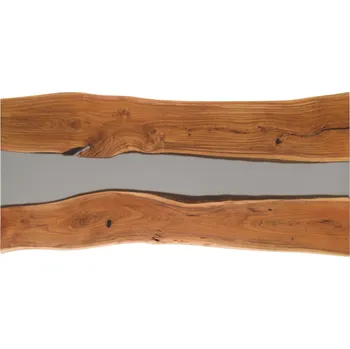 Jídelní stůl Jídelní stůl akácie s epoxidovou pryskyřicí 220x100x76 přírodní lakovaný / epoxidový šedý pravý okraj stromu EPOXY 5