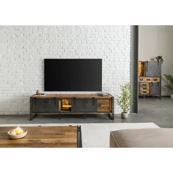 Televizní stolek TV stolek mango / recyklované dřevo 200x45x55 přírodní / šedý lak / kov šedá BLACKBURN LUX