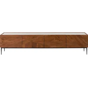 Televizní stolek TV police akácie 220x40x50 přírodní lak/mramor bílý KARLSTAD