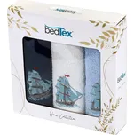 Dárkový set froté ručníků LODĚ, modrý s výšivkou, 30x50cm, 3ks