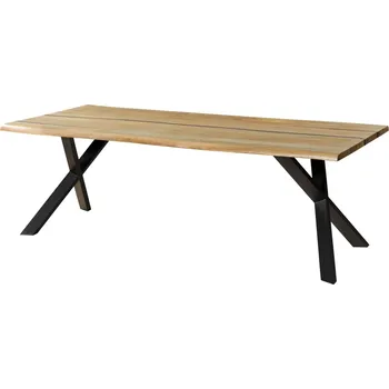 Jídelní stůl Jídelní stůl z mangového dřeva 220x100x76 přírodní lak / epoxid černý, prodloužené X-nohy antracit matný EPOXY