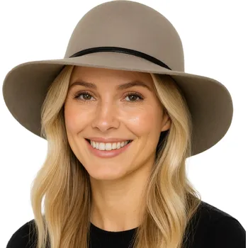 Klobouk Fiebig - Headwear since 1903 Dámský šedý klobouk vlněný od Fiebig s širší krempou - Big Brim Velikost: 57 cm (M)