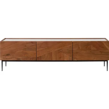 Televizní stolek TV stolek akácie 180x40x50 přírodní lak/mramor bílý KARLSTAD