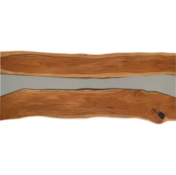 Jídelní stůl Jídelní stůl akácie s epoxidovou pryskyřicí 260x100x76 přírodní lakovaný / epoxidový šedý pravý okraj stromu EPOXY 4