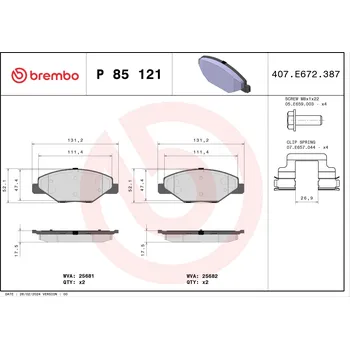 Brzdová destička Sada brzdových destiček, kotoučová brzda BREMBO P 85 121