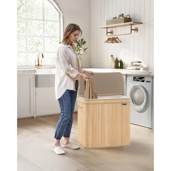 Úložný box Bambusový koš na prádlo 150 l | béžový