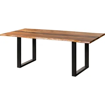 Jídelní stůl Jídelní stůl z akácie 200x100x76 přírodní lak / epoxid černý, nohy ve tvaru U antracit matný EPOXY