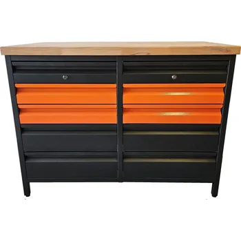 Dílenský stůl Pracovní dílenský stůl / 10 zásuvek / 116,5x63x87-92 cm se zámkem Pozinkovaný plech + OSB deska 22 mm Antracit