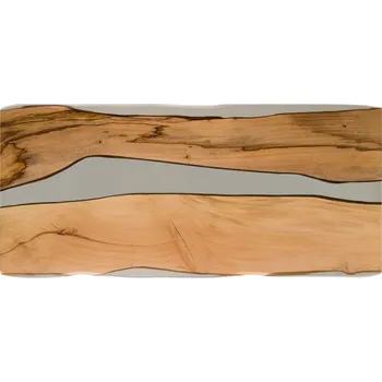 Jídelní stůl Jídelní stůl mango s epoxidovou pryskyřicí 220x100x76 přírodní lakovaný / epoxidový šedý vzhled stromového okraje EPOXY 2