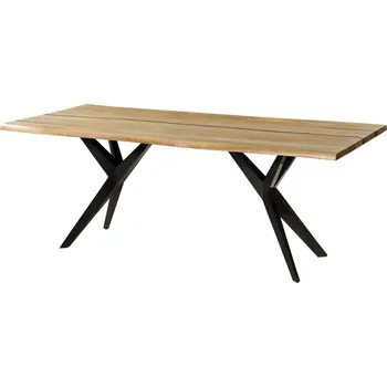 Jídelní stůl Jídelní stůl z mangového dřeva 160x90x76 přírodní lak / epoxid černý, hvězdicová podnož lesklá antracitová EPOXY