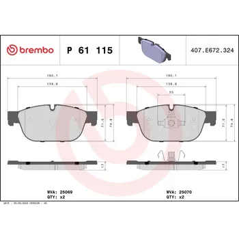 Brzdová destička Sada brzdových destiček, kotoučová brzda BREMBO P 61 115X