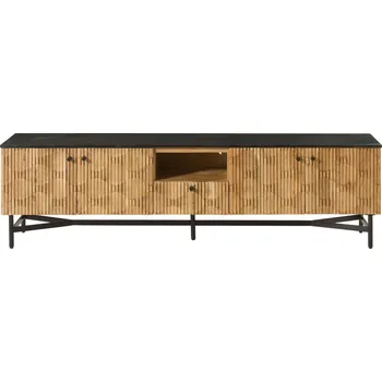 Televizní stolek TV stolek akácie 200x40x55 přírodní lak / černý mramor LONDON