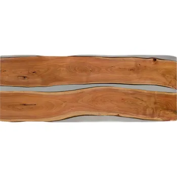 Jídelní stůl Jídelní stůl akácie s epoxidovou pryskyřicí 260x100x76 přírodní lakovaný/epoxidový šedý vzhled stromové hrany EPOXY jedinečný kus