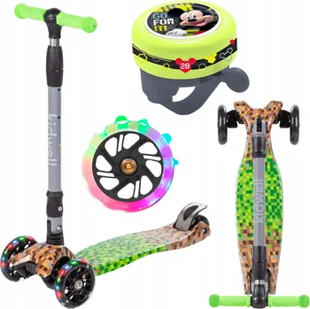 Koloběžka Tříkolová balanční koloběžka MINECRAFT pro děti s LED + zvonek MICKEY