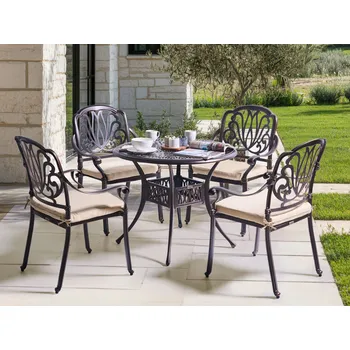Zahradní jídelní sada hnědá hliník stůl 4 židle polyesterové sedáky venkovní vintage retro styl zahrada terasa Beliani