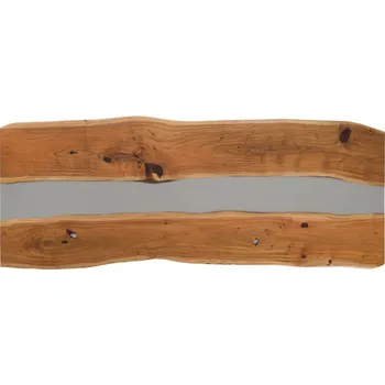 Jídelní stůl Jídelní stůl akácie s epoxidovou pryskyřicí 260x100x76 přírodní lakovaný / epoxidový šedý pravý okraj stromu EPOXY jedinečný kus