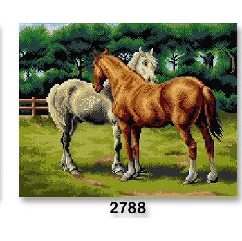 Textilie Vyšívací předloha, obrázek na vyšívání 70242/2788, koně, zelená, 40x50cm