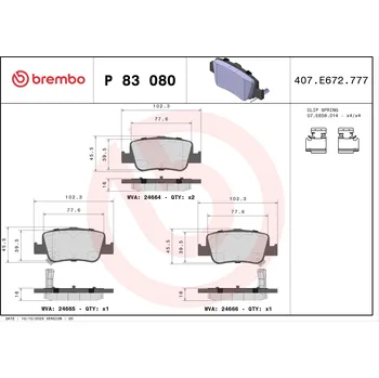 Brzdová destička Sada brzdových destiček, kotoučová brzda BREMBO P 83 080X