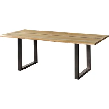 Jídelní stůl Jídelní stůl z mangového dřeva 160x90x76 přírodní lak / epoxid černý, nohy ve tvaru U antracit lesklý EPOXY