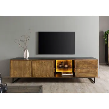 Televizní stolek TV stolek z mangového/recyklovaného dřeva 220x47x60 černá/přírodní lakovaná DAVIS