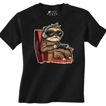 Chlapecké tričko Dětské tričko Hráč Lenochod Gamer Sloth (Velikost: 3-4, Barva: Černá)