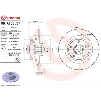 Brzdový kotouč Brzdový kotouč BREMBO 08.A753.37