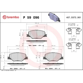 Brzdová destička Sada brzdových destiček, kotoučová brzda BREMBO P 59 096