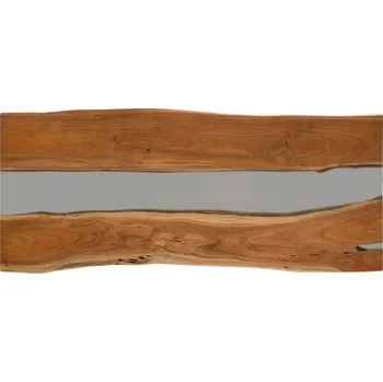 Jídelní stůl Jídelní stůl akácie s epoxidovou pryskyřicí 240x100x76 přírodní lakovaný / epoxidový šedý pravý okraj stromu EPOXY 1