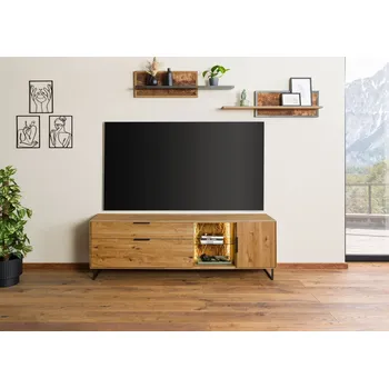 Televizní stolek TV stolek divoký dub s dřevěnými dvířky 180x43x59 přírodní olejovaná LINDAU