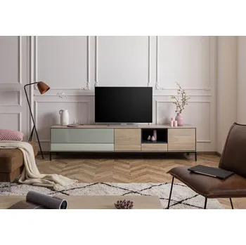 Televizní stolek TV stolek akácie 240x45x55 šedo-bíle olejovaná CHICAGO