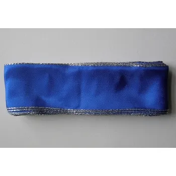Stuha Látková stuha s drátkem 40mm - modrá se stříbrným okrajem - balení 2m