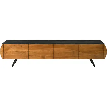 Televizní stolek TV stolek akácie 204x40x45 přírodní lak/černý mramor MONTREAL