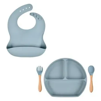 Martons Jídelní sada silikonová s přísavkou 4-dílná - Dusty Blue