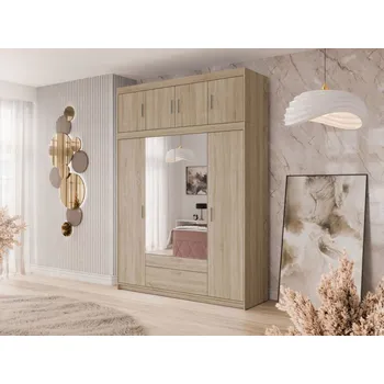 Šatní skříň Šatní skříň se zrcadlem Melen 4D + nástavec, Barva: dub sonoma MIRJAN 5903211452567