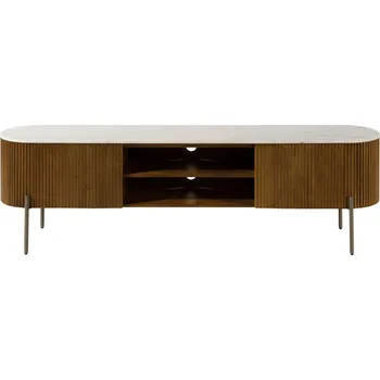 Televizní stolek TV stolek mango 220x36x51 hnědý lakovaný / bílý mramor BARCELONA