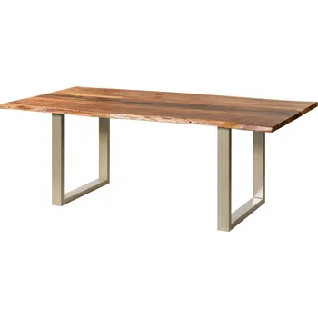 Jídelní stůl Jídelní stůl z akácie 260x100x76 přírodní lak / epoxid černý, nohy ve tvaru U stříbrný matný EPOXY