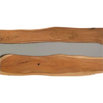 Jídelní stůl Jídelní stůl akácie s epoxidovou pryskyřicí 220x100x76 přírodní lakovaný / epoxidový šedý pravý okraj stromu EPOXY 4